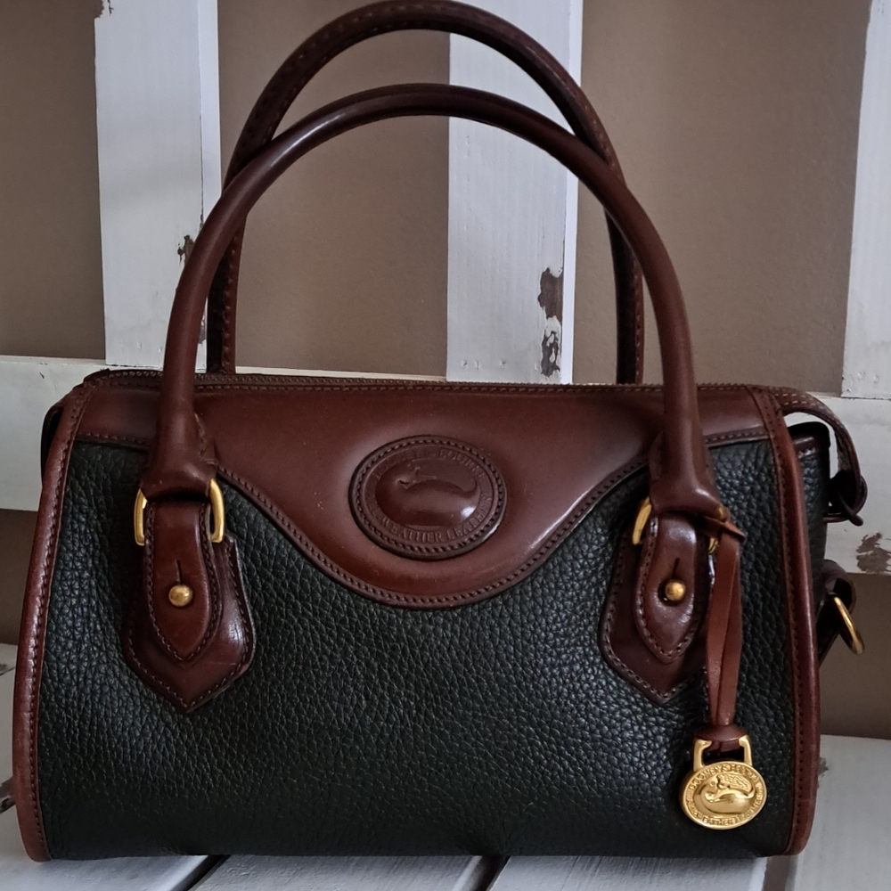 Dooney & Bourke Vintage AWL Rare Deep Green Pebbled Italian Leather Satchel